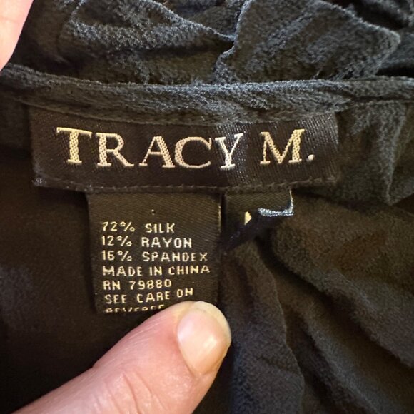Tracy M. Black Silk Blend Ruffle Front Long Sleeve Top M - Picture 5 of 7